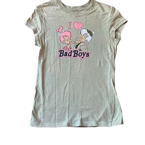 Vtg Y2K PEBBLES Bam Bam Flintstones Babydoll tee T-shirt juniors L Valentines Da
